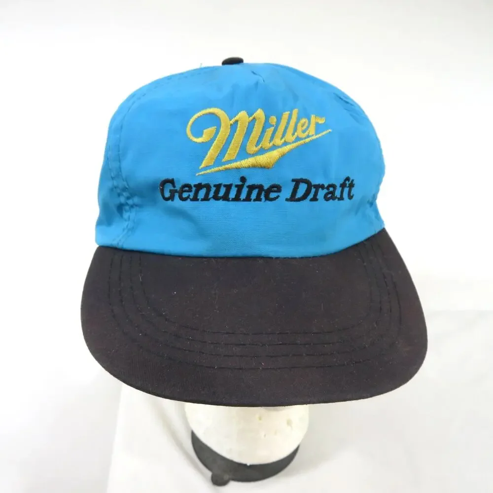 Miller Genuine Draft Hat Trucker Baseball Cap Blue Black Adjustable Snapback 90s